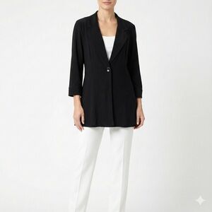 FRANK LYMAN Jersey Knit One Button Black Long Line Cardigan Sz 18 MADE IN CANADA